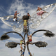 Burning Man participants climb on an art structure during the Burning Man festival.